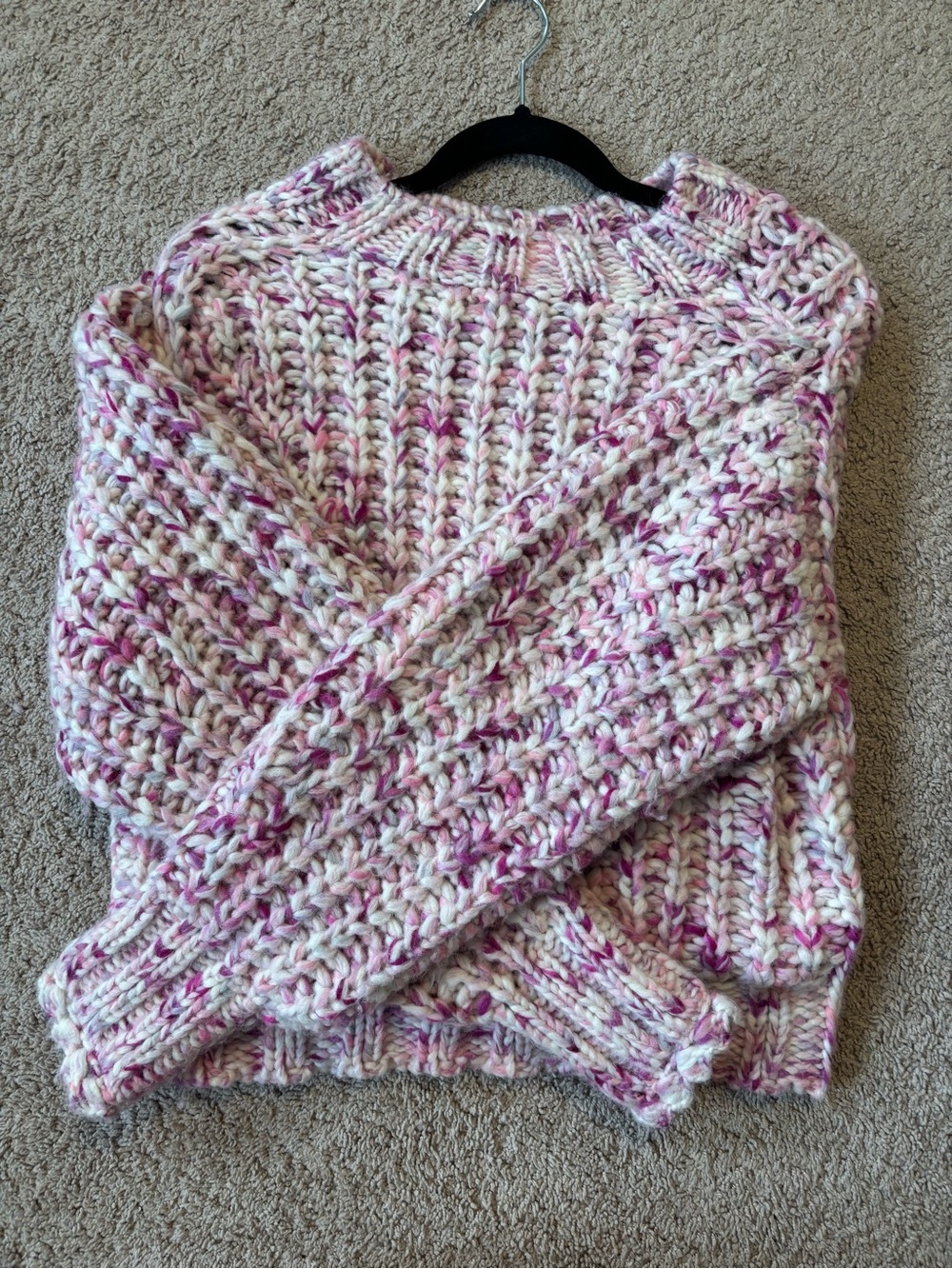 LoveShackFancy Hand-Knit Multi Pink and Cream Chunky Women's Sweater Pullover